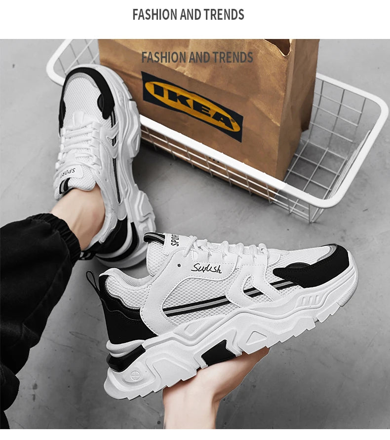 Men's thick soled casual mesh panel shoes summer breathable/soft soled running shoes outdoor fashion sports shoes male sneakers