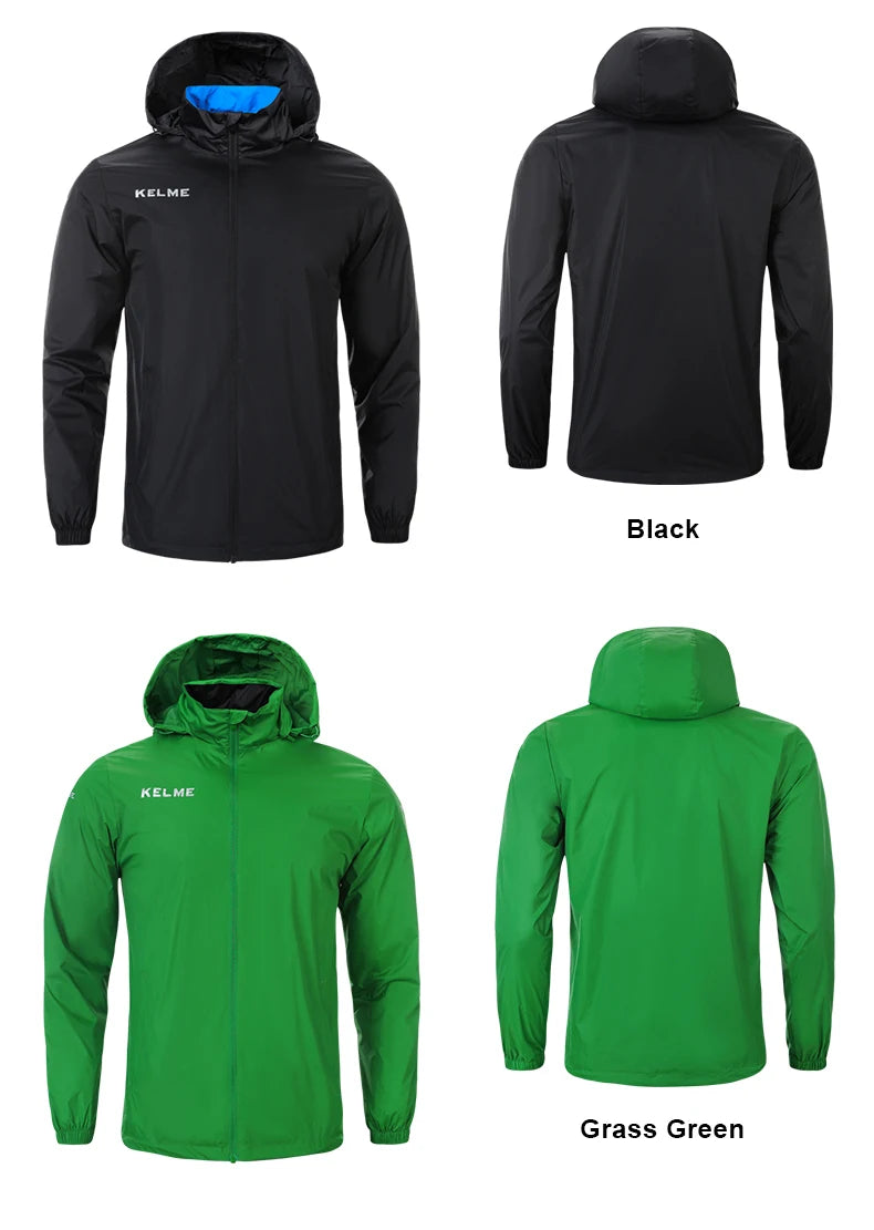 KELME Men's Windbreaker Running Jacket Hooded Windproof Coat/Training Waterproof Jacket Quick Dry