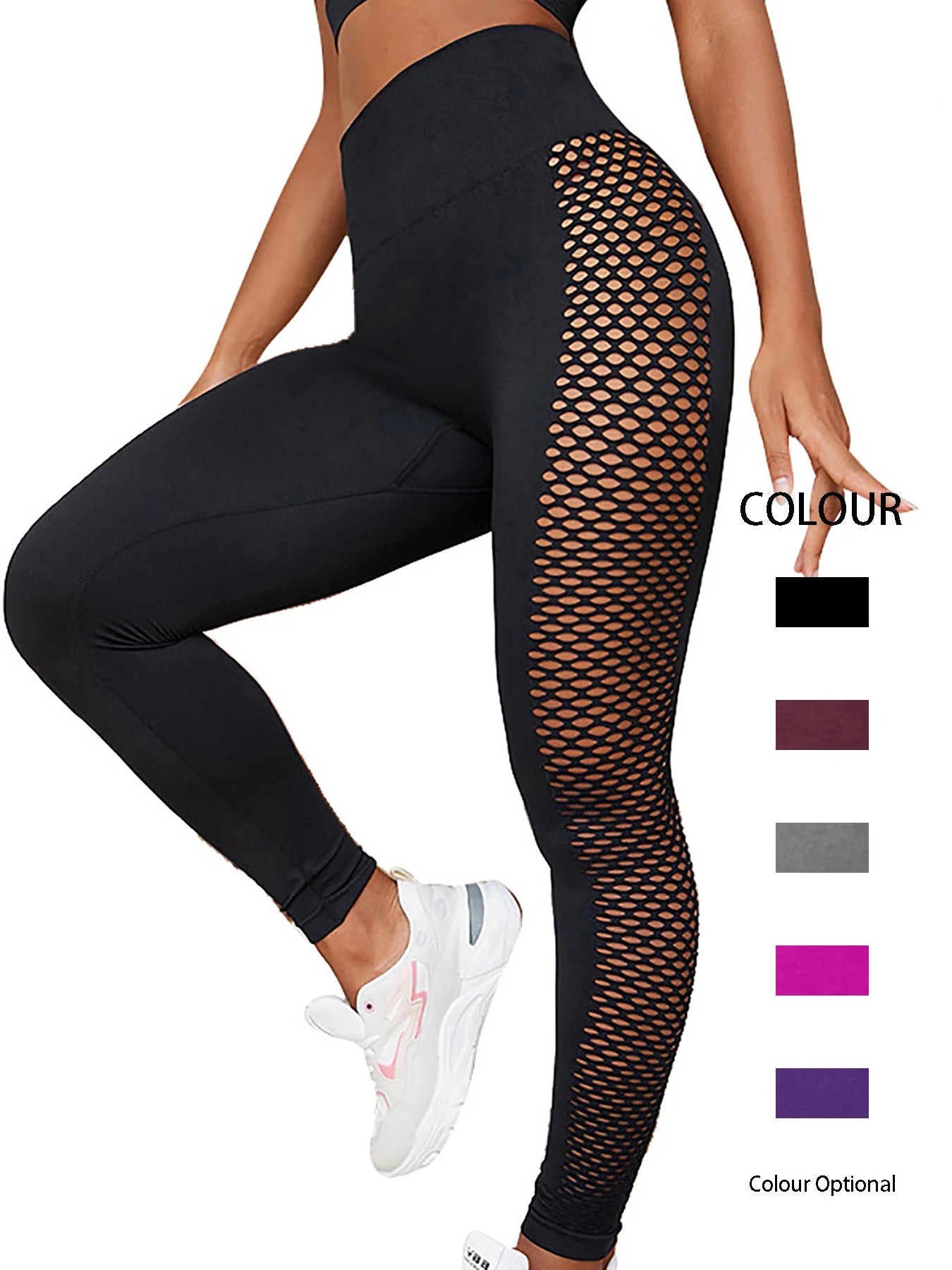 Female Solid Color Hollowout Sides Workout Leggings Stretchy High Waisted/Push Up Yoga Gym Fitness Tights Skinny Pants For Women