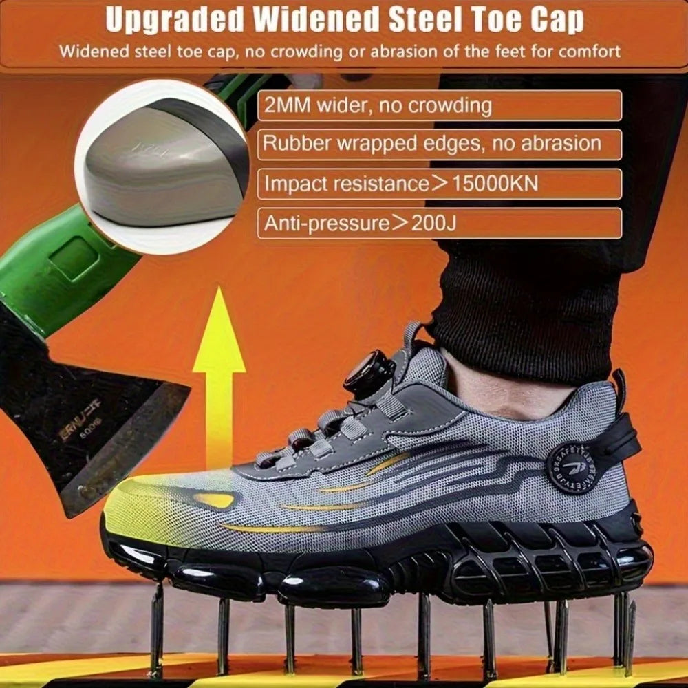 Men's Steel Toe Safety Shoes with Rotating Button Wear-Resistant/Puncture Proof Work Sneakers for Protection