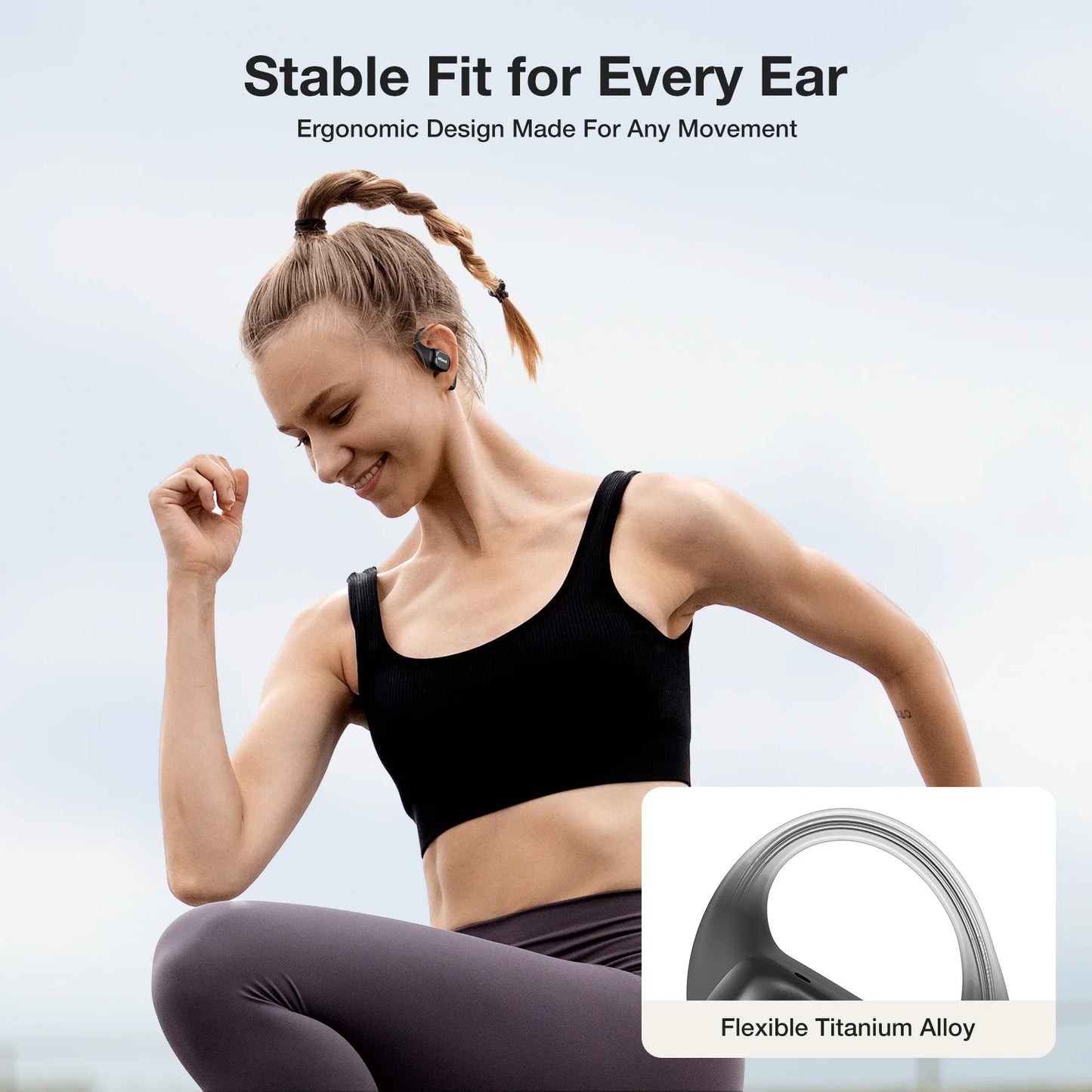 BR-CT3 Open Ear Earbuds bluetooth V5.4 Air Conduction Earhook/Enhanced Bass 4 Mics Clear Calls App Control 28H Earphones