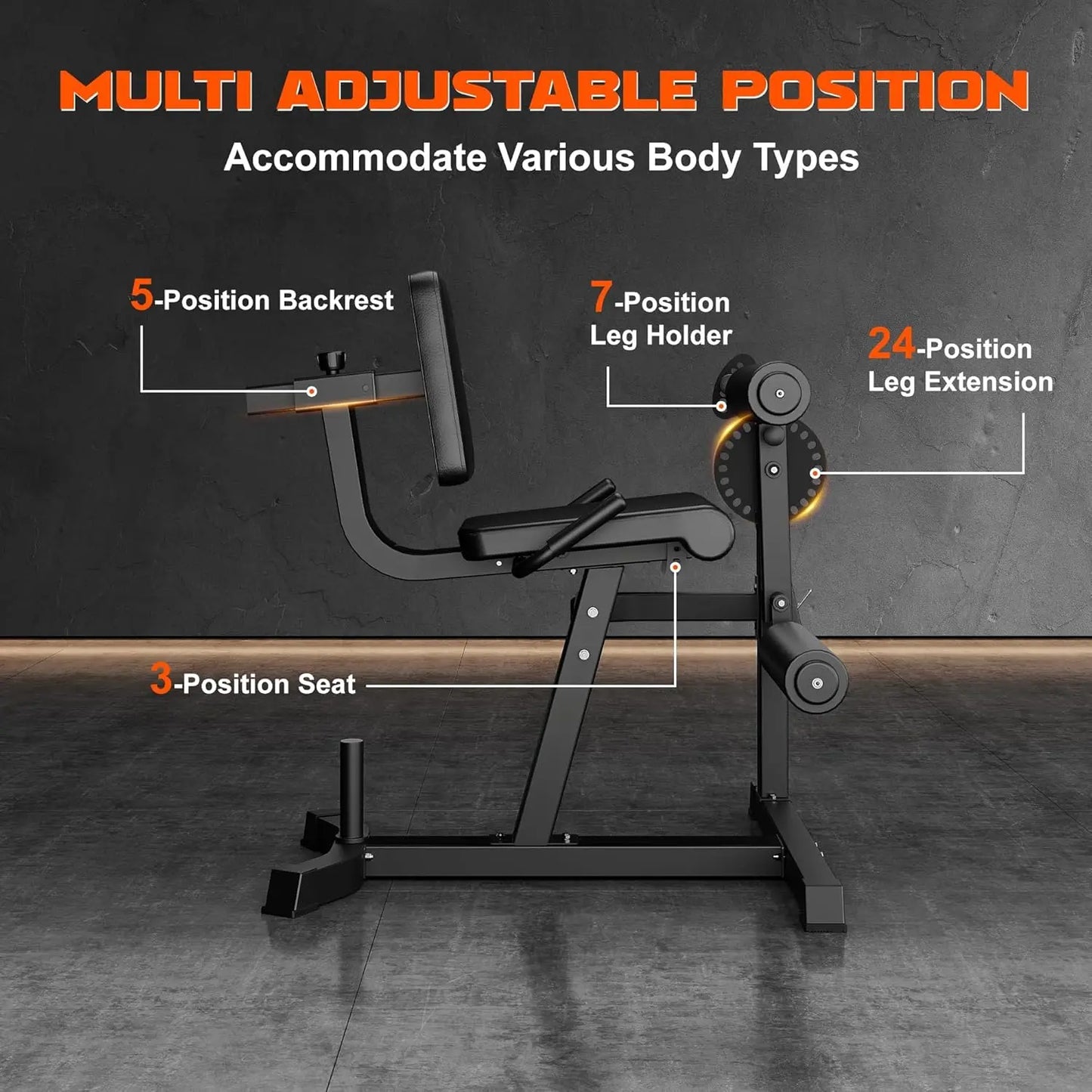 Leg Extension and Curl Machine, 4 in 1 Lower Body Workout Machine/Adjustable Leg Curl Machine with Plate Loaded