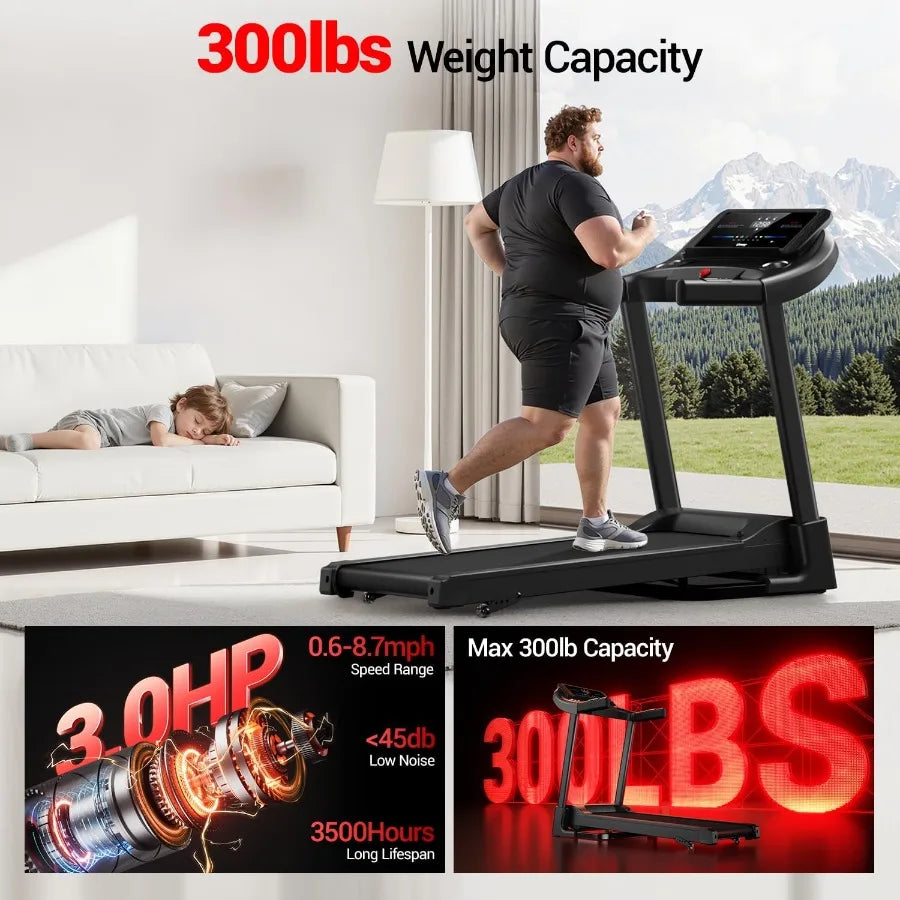 Compact and Quiet Home Fitness Incline Treadmill with Built in Pulse Sensors/for Effective Cardio Workouts 3.0 HP Brushless Moto