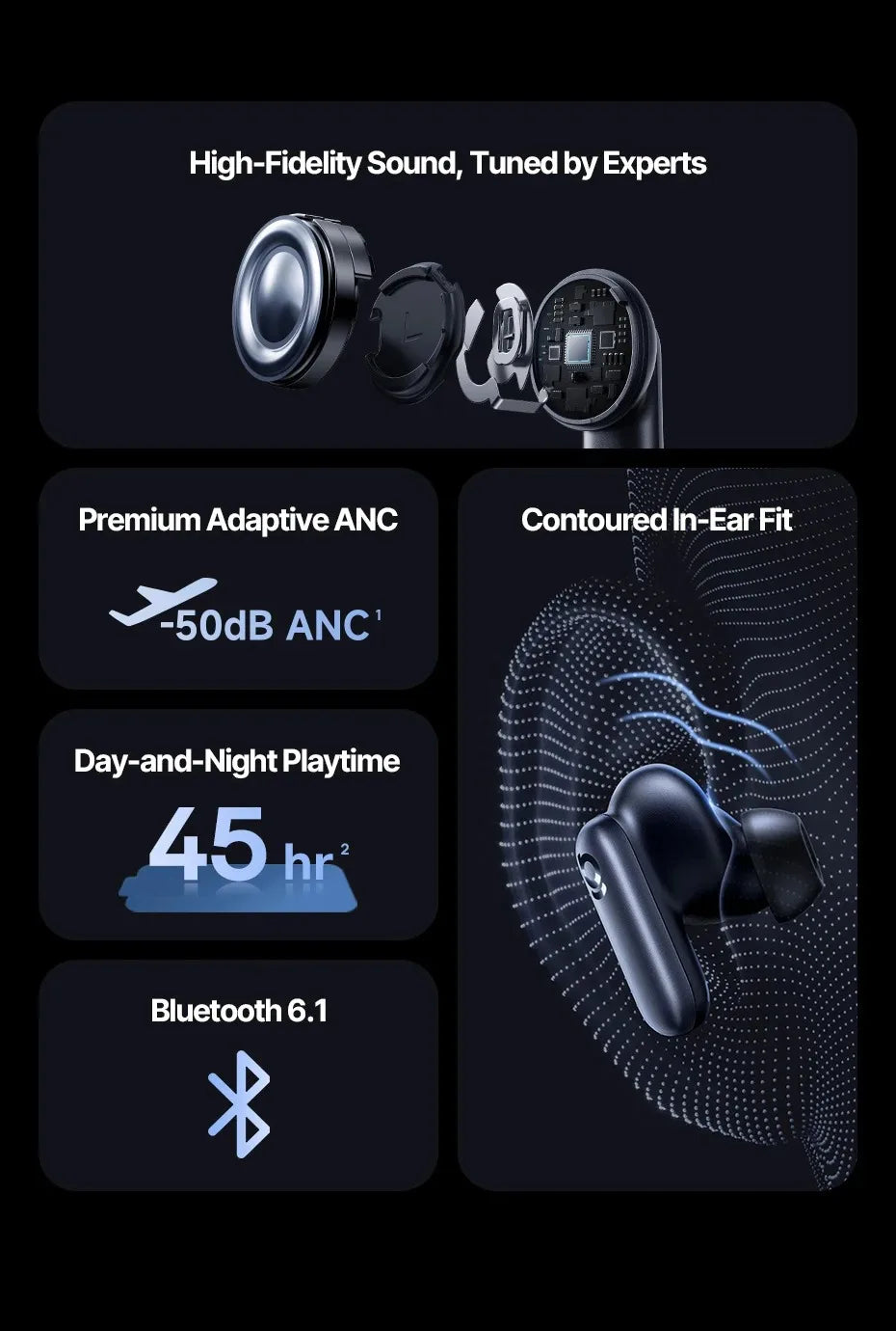 Baseus Inspire XP1 50dB Adaptive ANC Wireless Earbuds/Bluetooth 6.1 Dolby Audio 6 Mic ENC Wireless Earphones