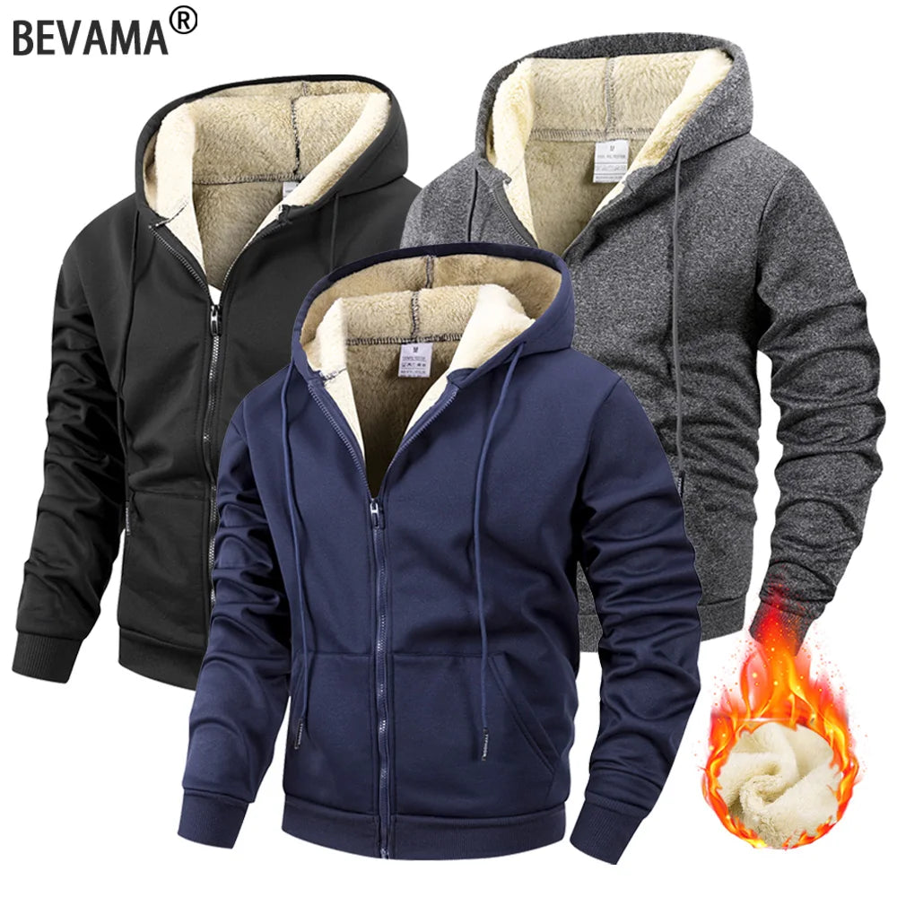 Winter Men's Zipper Jacket Fleece Warm Windproof Hoodies Heavyweight/Cardigan Casual Sports Long Sleeve Sweatshirts Hooded Coat