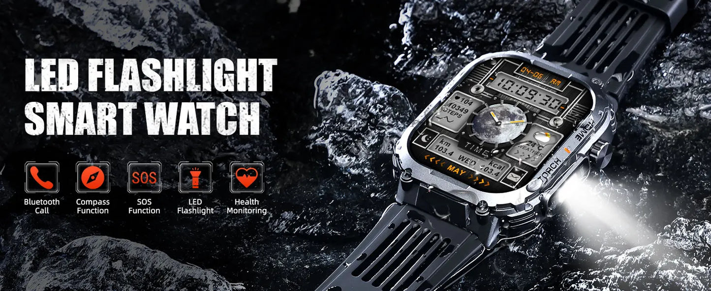 LaNikar New Smart Watch Men 3ATM Waterproof 2.02"S320B With Compass/And LED Flashlight Sports And Fitness Tracking Heart Rate