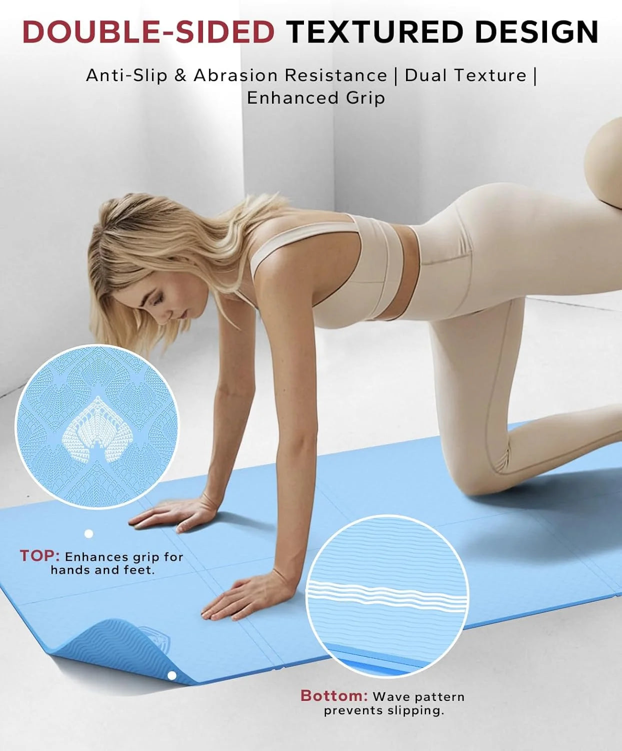 HAPBEAR Foldable Yoga Mat - 72"x24"x0.24" (6mm), Non-Slip/TPE Exercise Mat for Home Workout Yoga Pilates Stretching