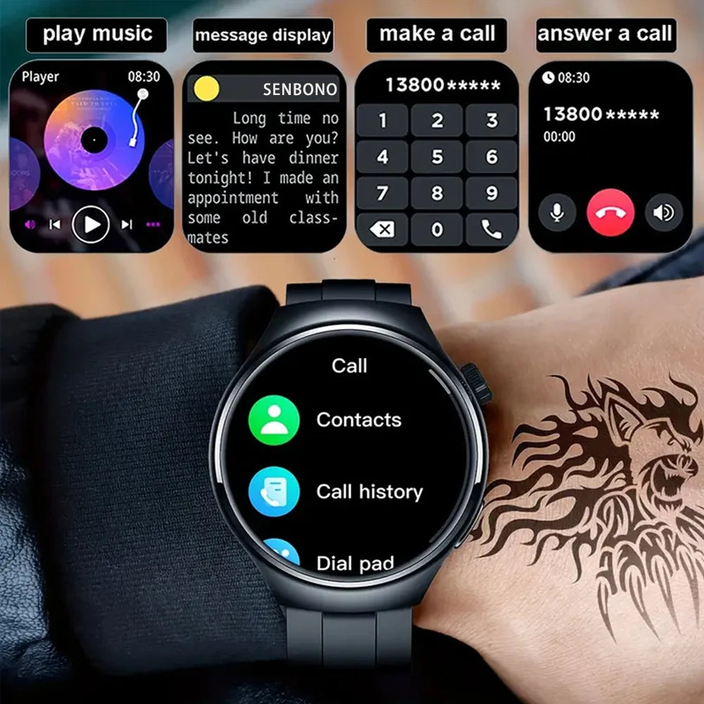 SENBONO Men's Smart Watch Heart Rate Blood Oxygen Monitor/Bluetooth Call Multiple Sport Modes Voice Assistant Smartwatch for Men