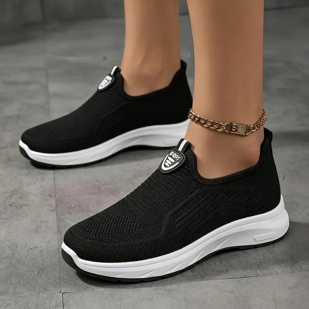 New Women Slip On Walking Sneakers Breathable Flying Knit Mesh/Casual Loafers Lightweight Cushion Platform Non Slip Sneakers