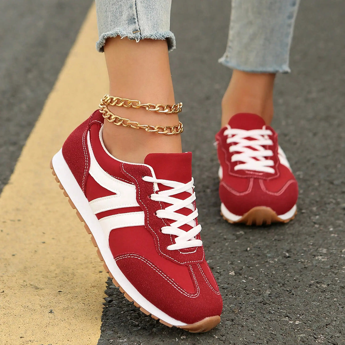 Sneakers For Women Fashion Tennis Shoes Casual Athletic/Solid Color Low Top Lace Up Plain Toe Fabric Inner PVC Sole Shoes