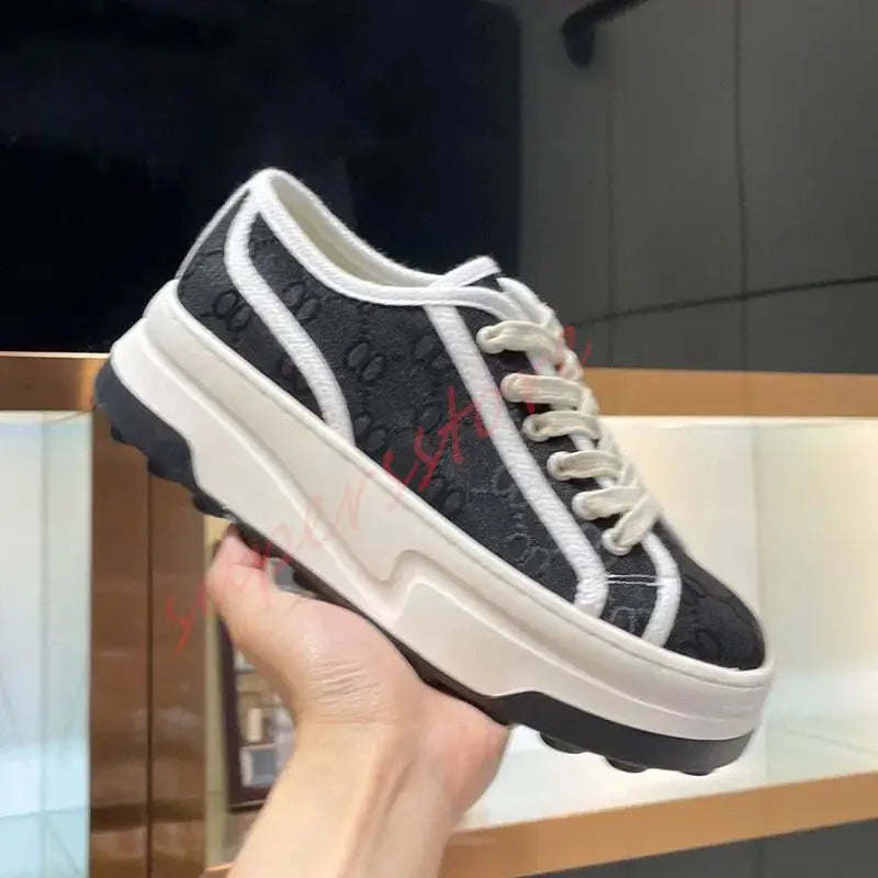 2026 Luxury Brand Famous Designer Women's Thick Soled Canvas Shoes/Retro Height Increasing Casual Correct Version Canvas Shoes