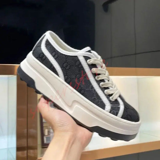 2026 Luxury Brand Famous Designer Women's Thick Soled Canvas Shoes/Retro Height Increasing Casual Correct Version Canvas Shoes