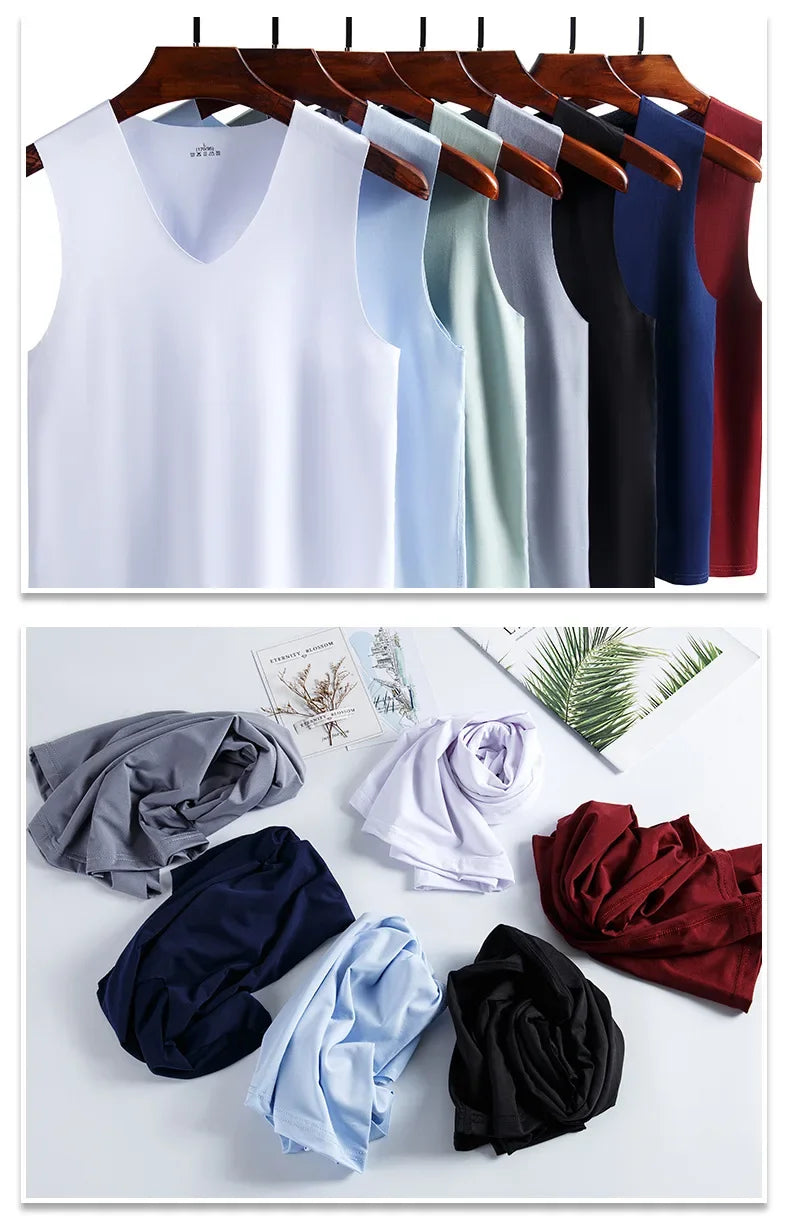 Undershirts Men's Underwear Summer Vest Men Traceless Ice Silk/Tank Top Slim Fit Sports Fitness Sleeveless Breathable Singlet