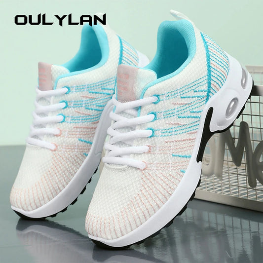 Trendy Shoes for Women Summer Breathable Comfortable Sneakers/Lace up Running Shoes Women's Knit Mesh Design Sports Shoes