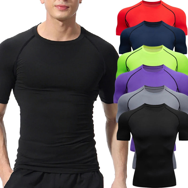 Men Short Sleeve t-Shirt Quick Dry Compression Shirts Fitness/Gym t-Shirts Sport Bodybuilding Shirt Running Football Tee Shirts