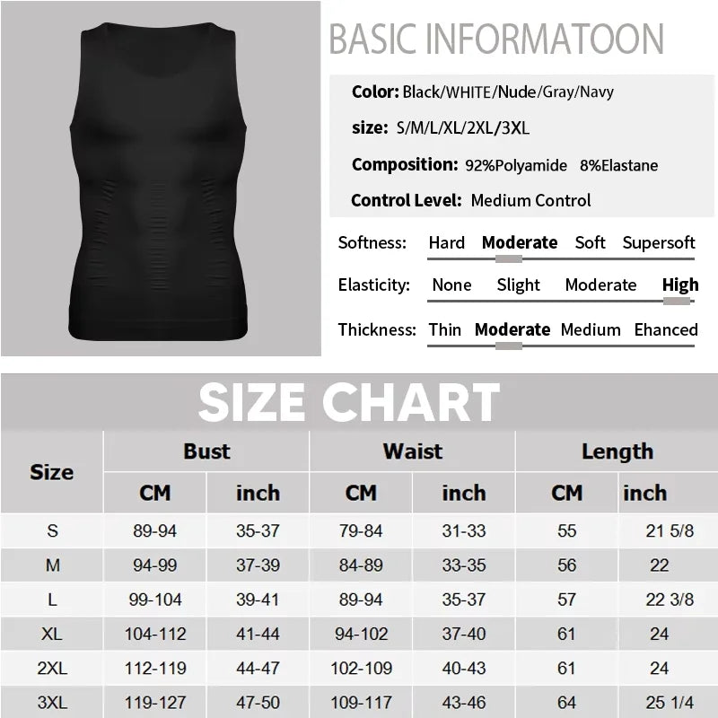 3 PCS Men Sleeveless Compression Vest Solid Slimming Body Shaper/Shirt Gym Workout T Shirt Tummy Control  Tank Tops