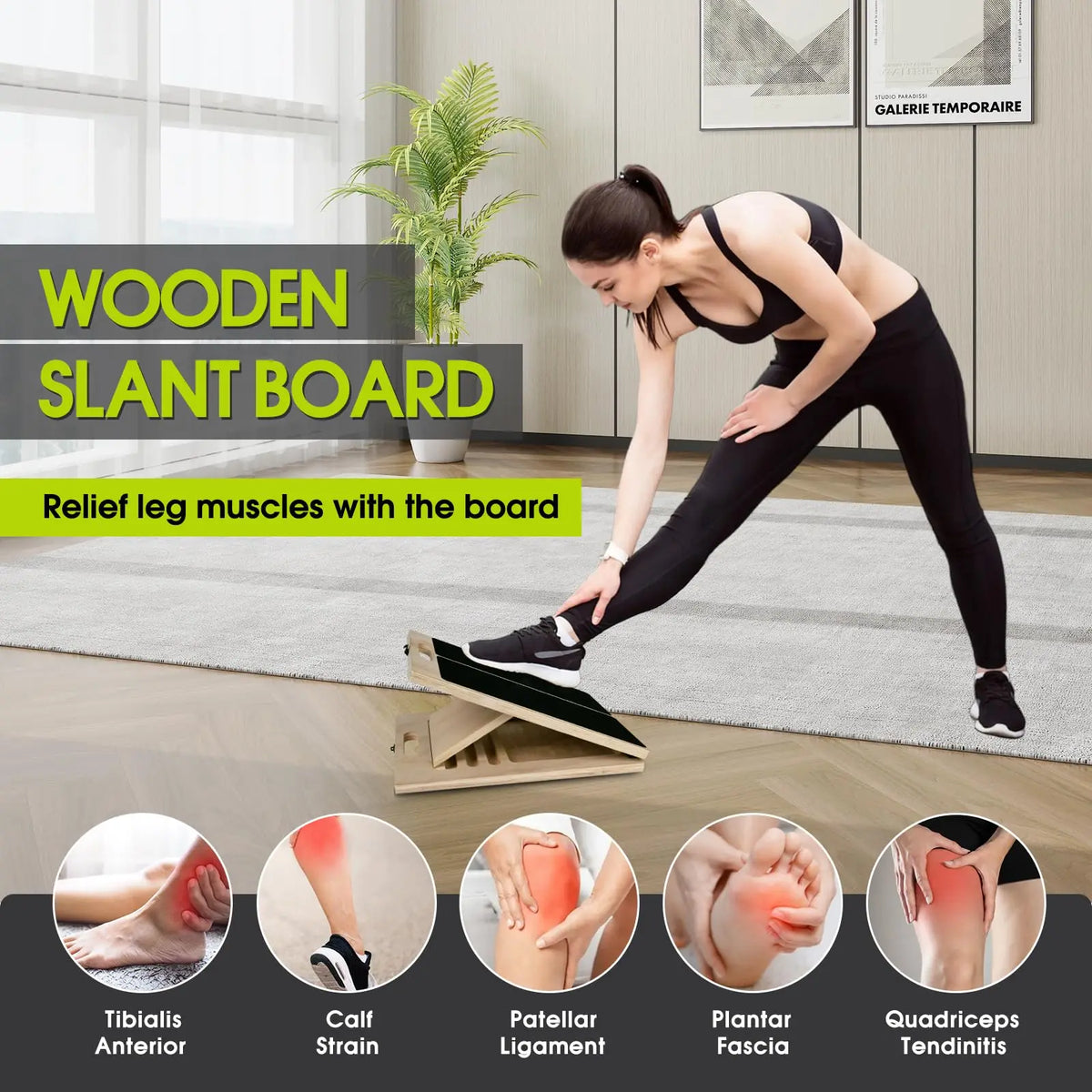 2 in 1 Wooden Balance Board & Calf Stretcher Slant Board/Adjustable Incline Ankle Stretch Board, Anti-Slip Wobble Board Foot Stretch