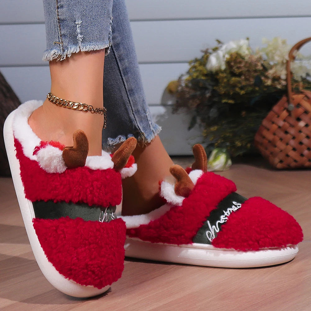 Christmas Comfy Flat Slippers Non-Slip/Cute Bedroom Slides Soft Fluffy Women Slippers