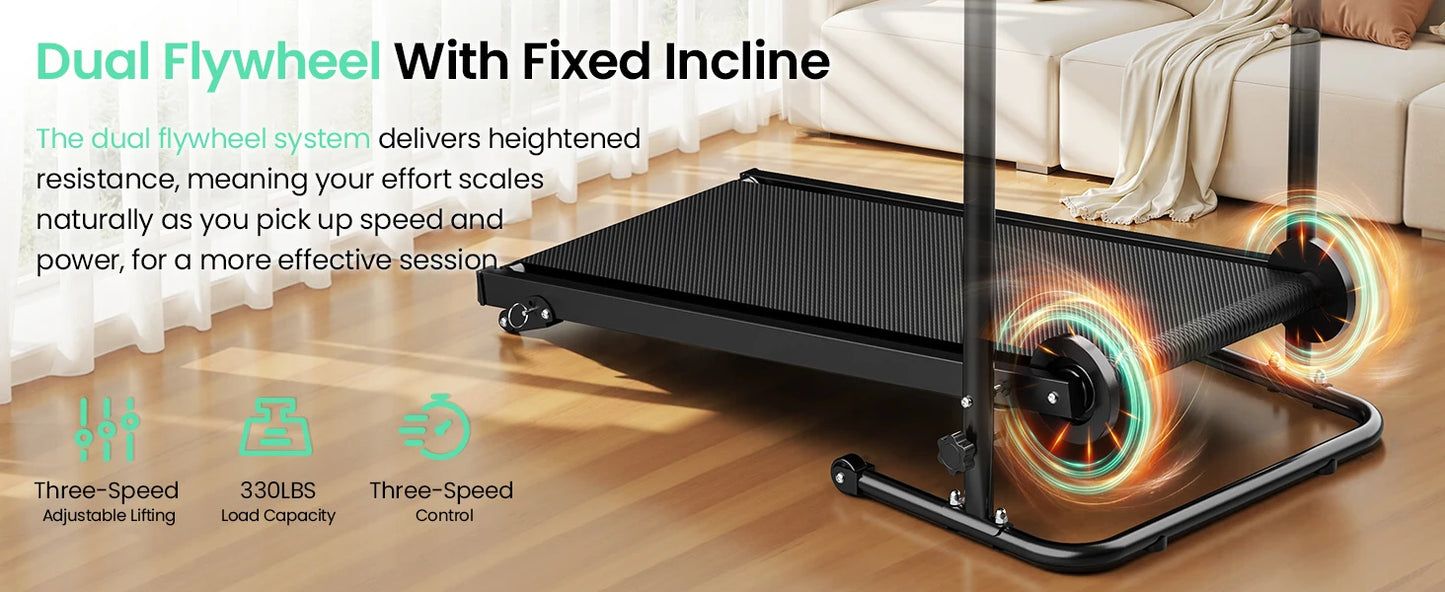 Akluer Non-Motorized Foldable Workout Treadmill/Dual Flywheel with Fixed Incline, LCD Monitor, Slip-Resistant Belt & Comfort Foam Grips