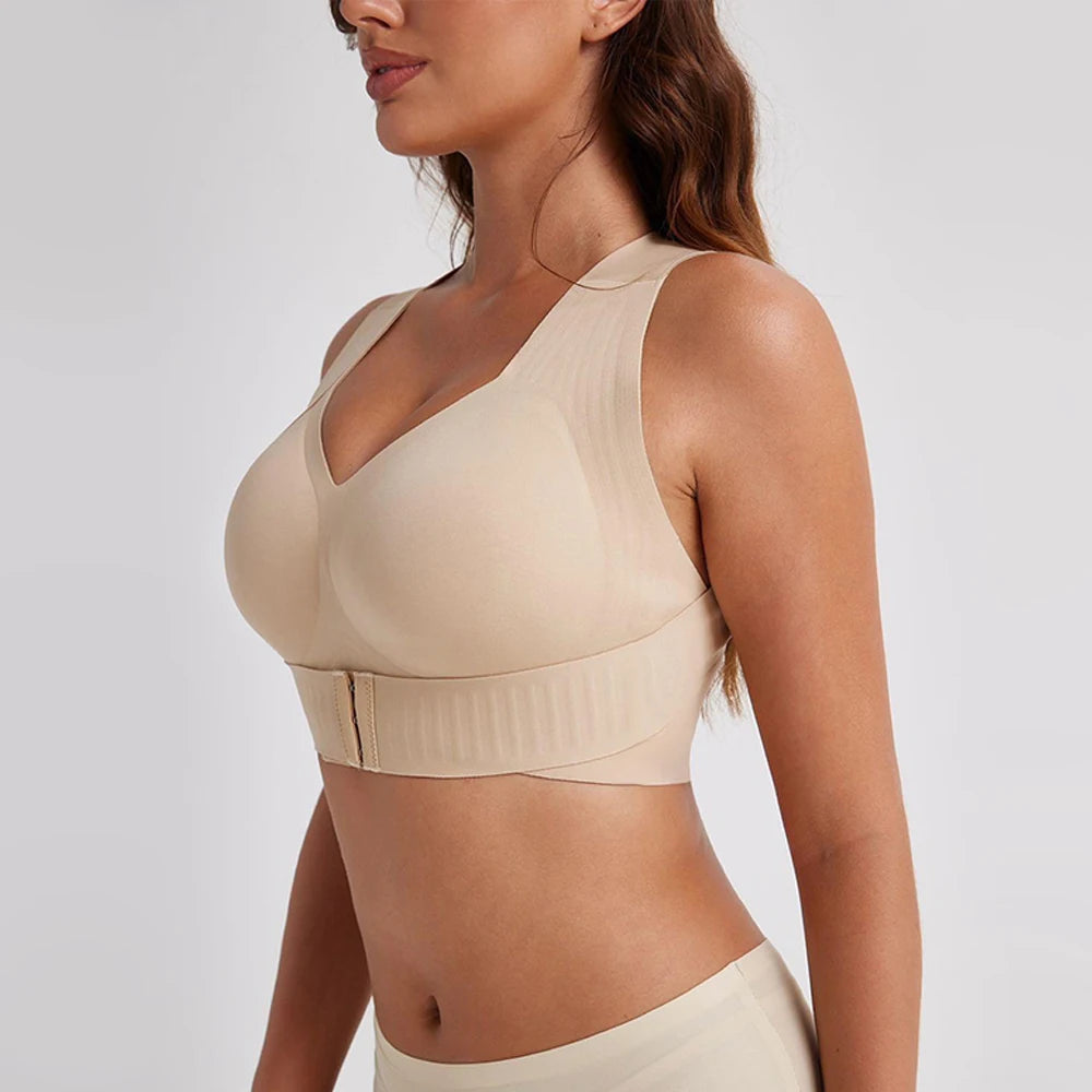 Women Wireless Posture Bra, Front Closure Cross Back Design/Wide Strap Full Coverage Back Support Comfort Daily Underwear