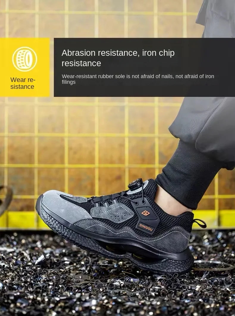 Safety Boots Men Button Work Shock Absorption Sneakers Steel Toe/Working Protective Shoes Men's Anti-smash Puncture-Proof Shoe