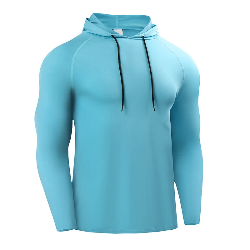 Running Long Sleeve T Shirt Men Sportswear Hooded T-shirt Elastic/Gym Fitness Male Tops Tee Training Sport Tracksuit Men