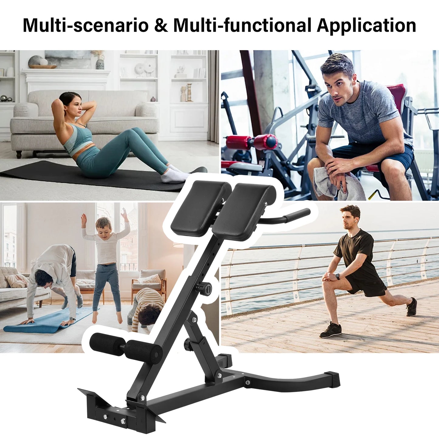 Adjustable Roman Chair for Home Gym Folding Hyperextension Bench for Lower Back/Heavy Duty Back Extender Machine with 5-Level Height Settings
