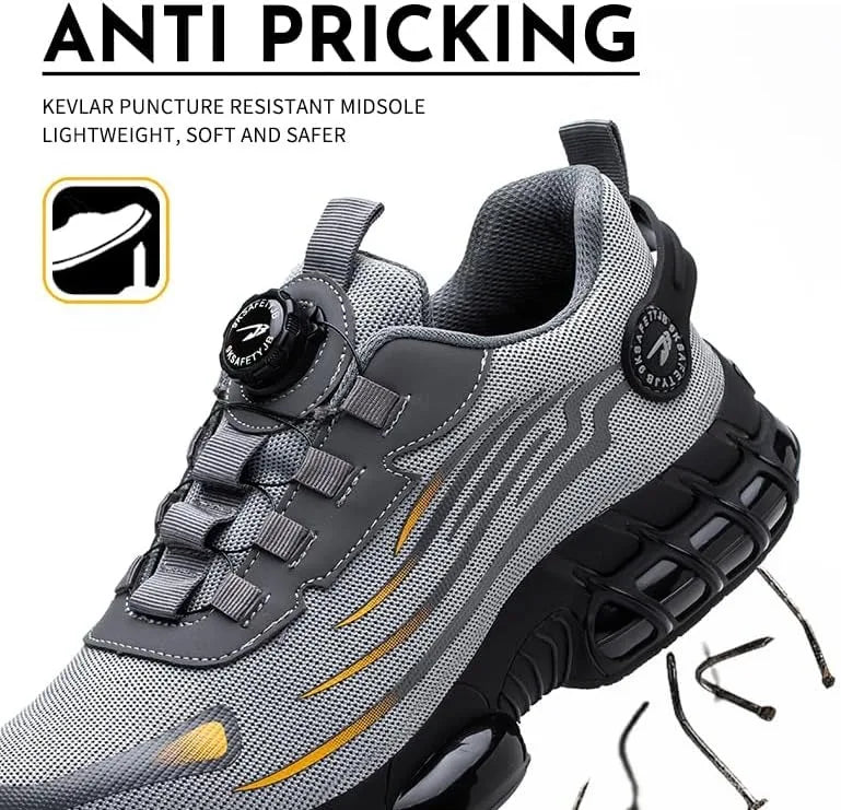 Men's Rotating Button Steel Toe Anti-Puncture Non-Slip/Work Shoes Lightweight Breathable Safety Boots for Men
