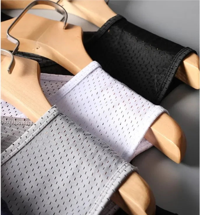 Men's Ice Silk Mesh Tank Tops Gym Stringer Transparent Bodybuilding/Sleeveless Shirt Fitness Vest Male mesh Muscle Shirt