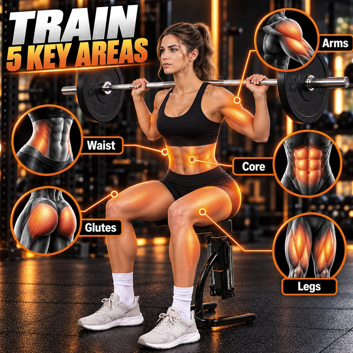 Assisted Squat Machine, Seat Height Adjustable from 61 to 76 cm Variable/Intensity Glutes Trainer Fitness Butt Machine Exercise Equipment