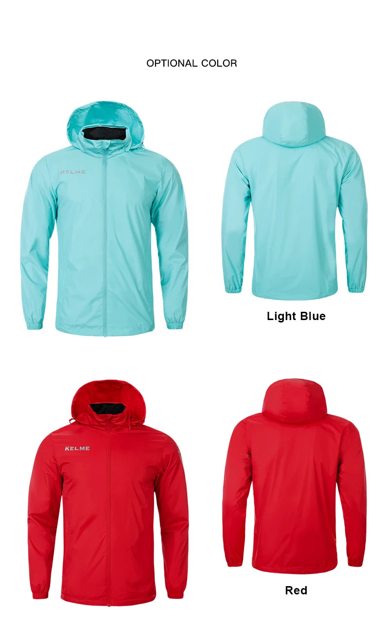 KELME Men's Windbreaker Running Jacket Hooded Windproof Coat/Training Waterproof Jacket Quick Dry