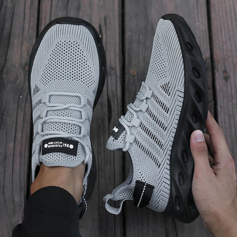 Men's Grey Road Running Shoes Lightweight Jogging Outdoor Mesh/Casual Shoes Breathable Comfortable Non Slip Lace Up Sneakers