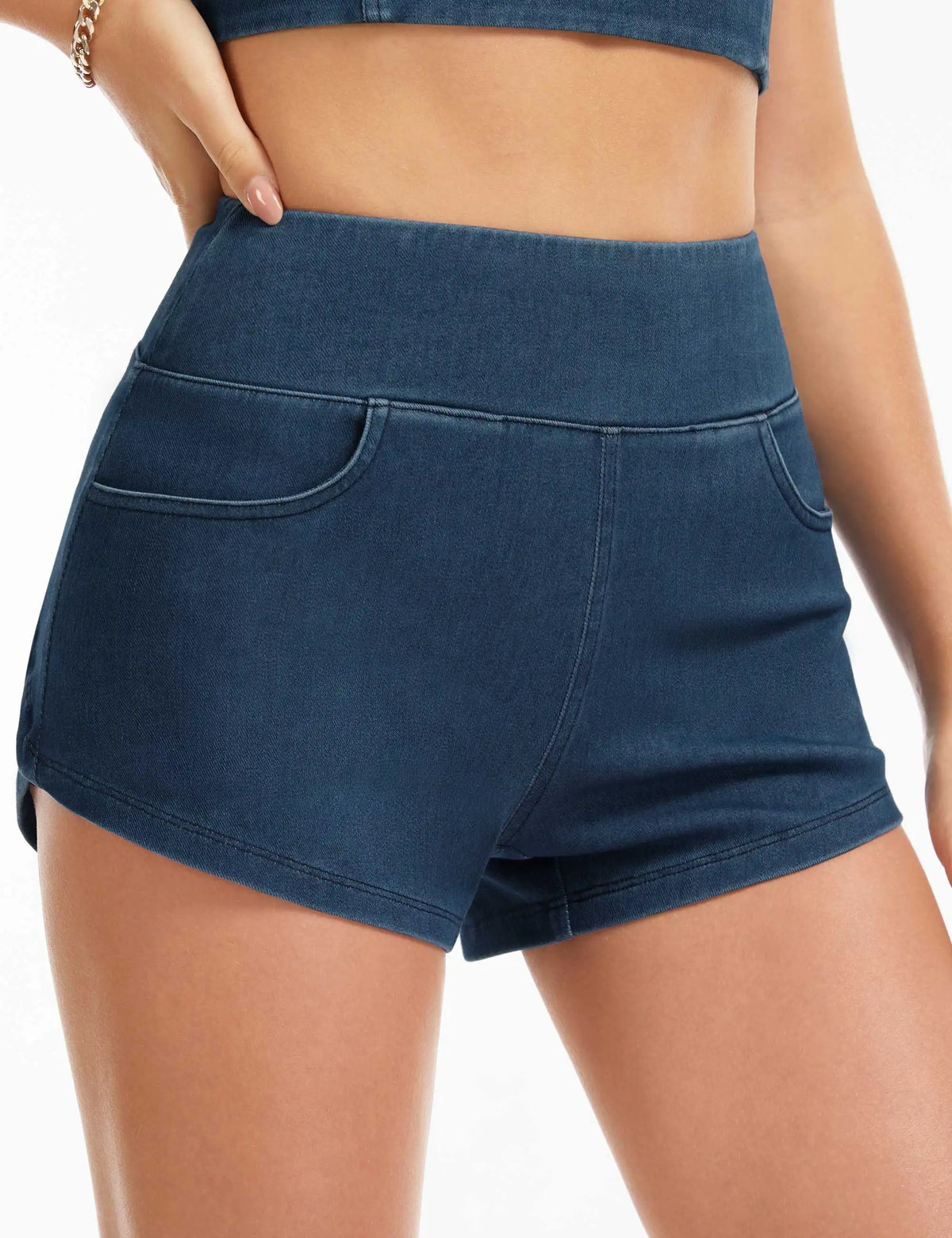 THE GYM PEOPLE Women's Stretchy Side Slit Denim Short/High Waist Pull On Jean Shorts With Pockets