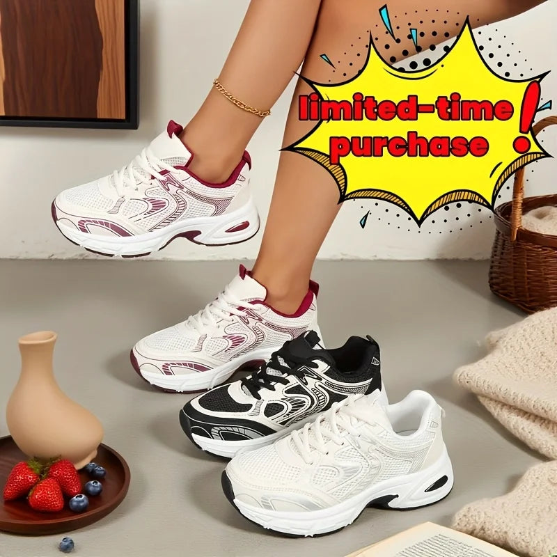 Women Mesh Chunky Platform Dad Sneakers Thick Sole Height Increasing'/Casual Shoes Breathable Non Slip Lace Up Walking Trainers Multicolor