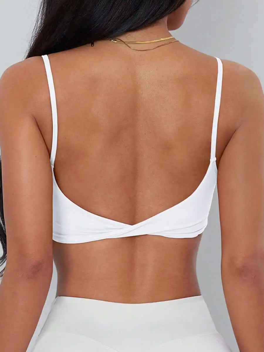 ATTRACO Women's Sports Bra, Twist Back Design Fashionable/Solid Color Sports Tank Top With Removable Pads, Suitable For Yoga