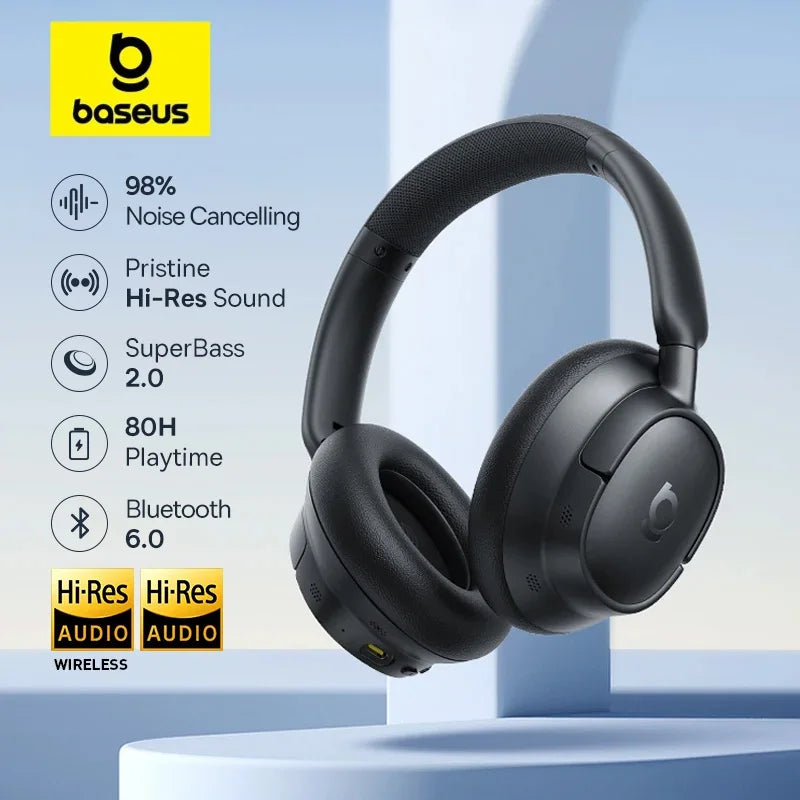 Baseus ANC Wireless Headphones 98% Adaptive/Hybrid Noise Cancelling Headsets Hi-Res LDAC Headphone Bluetooth 6.0