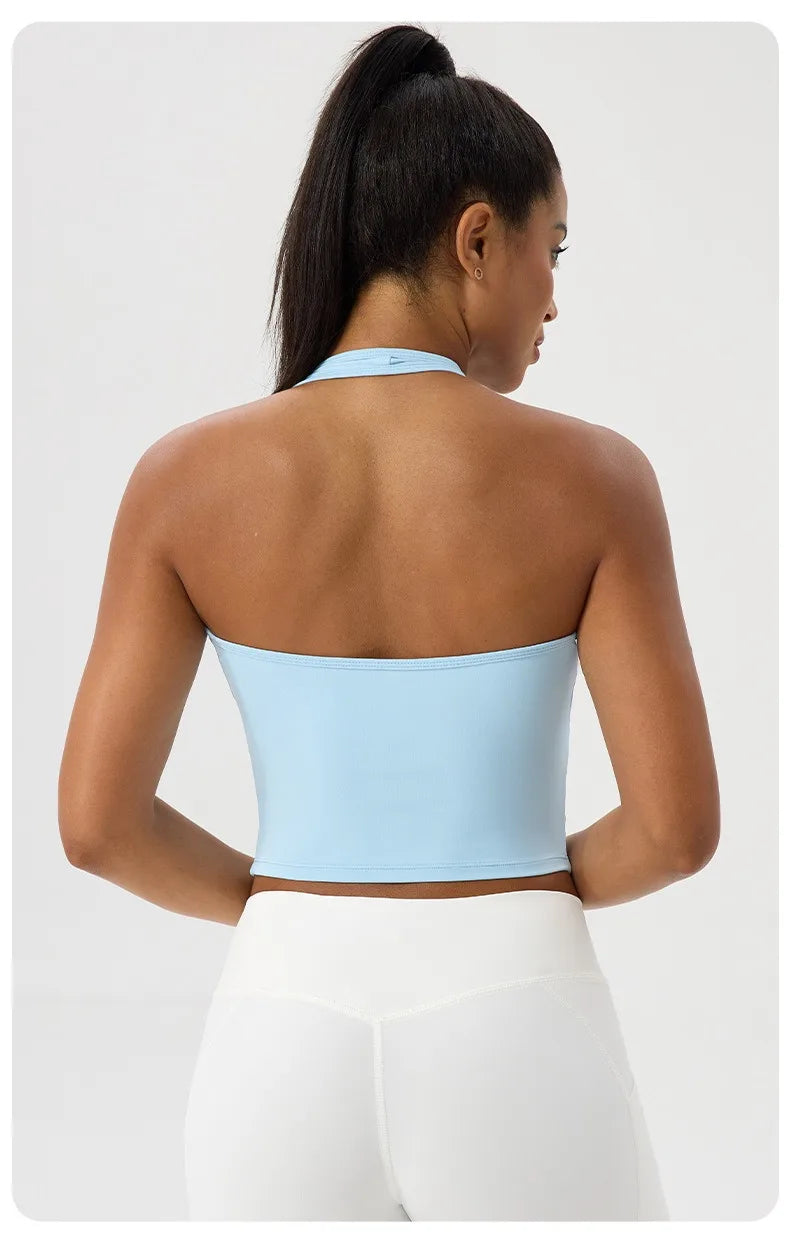 Summer Women's Sports Yoga Vest Halter Neck Gym Sports Bra/Sexy Yoga Fitness Tank Top Slim-fit Quick-dry Sports Running Vest