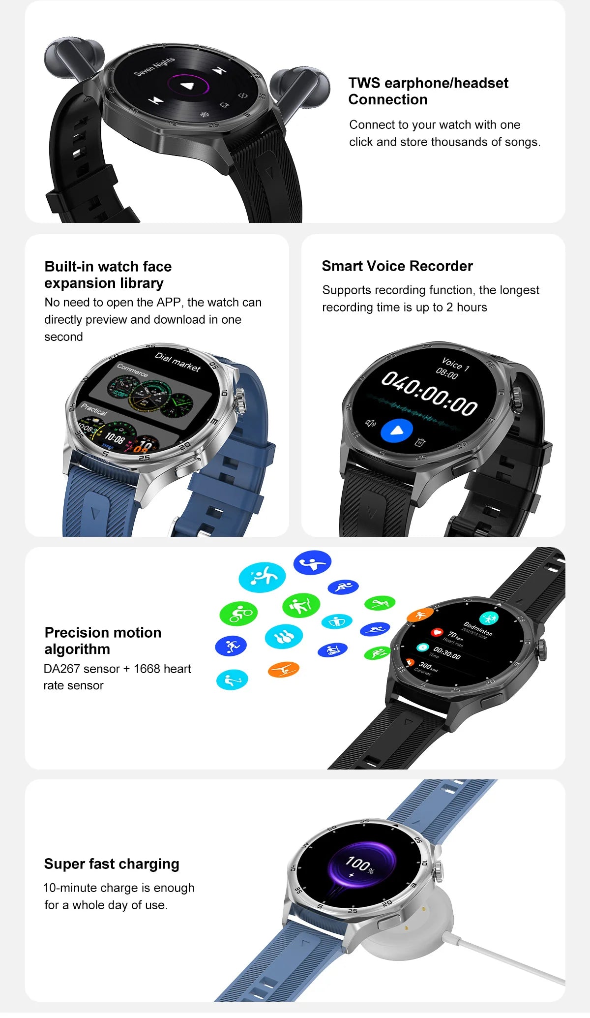 New for Huawei GT5 PRO Smartwatch 4GB Memory GPS Sport Video player/Bluetooth call Electronic album smartwatch for IOS