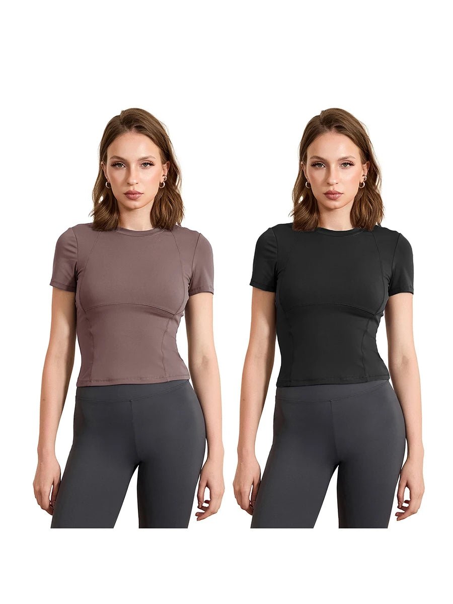 Women Bottoming Shirt Fitness Yoga T-Shirts Round Neck Running/Tank Tops Short Sleeve Seamless Workout Tops Gym Clothes