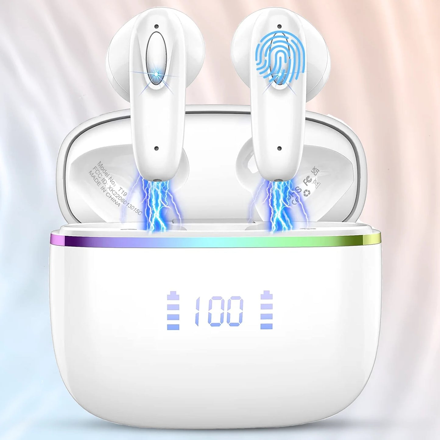 DRSAEC Wireless Earbuds Bluetooth 5.3 4 ENC Noise Canceling Mic/40H LED Display Charging Case IP7 Waterproof in-Ear Earbuds.