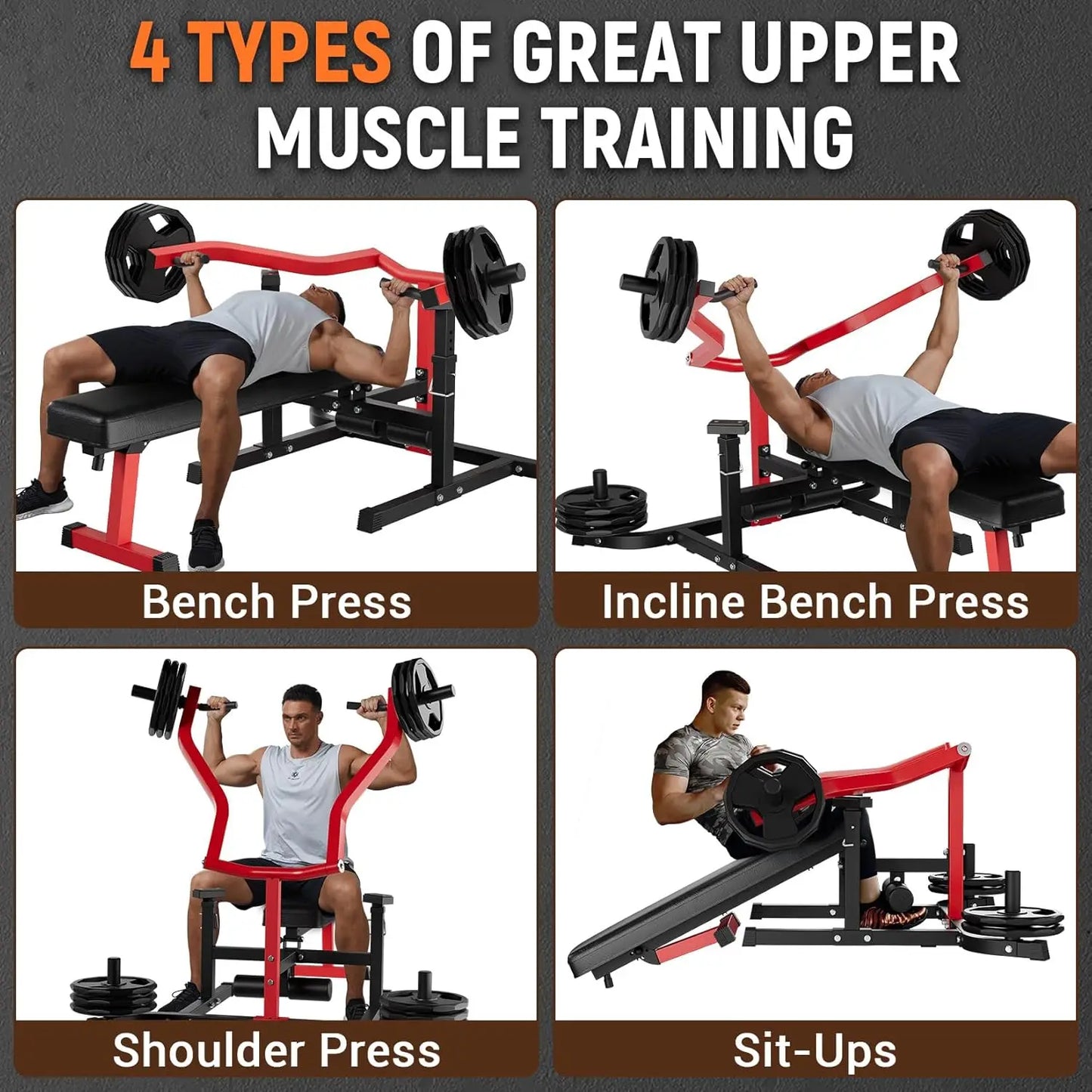 Chest Press Machine with Adjustable Bench and Converging Arms/Bench Press and Chest Workout Machine Features Flat for Home Gym