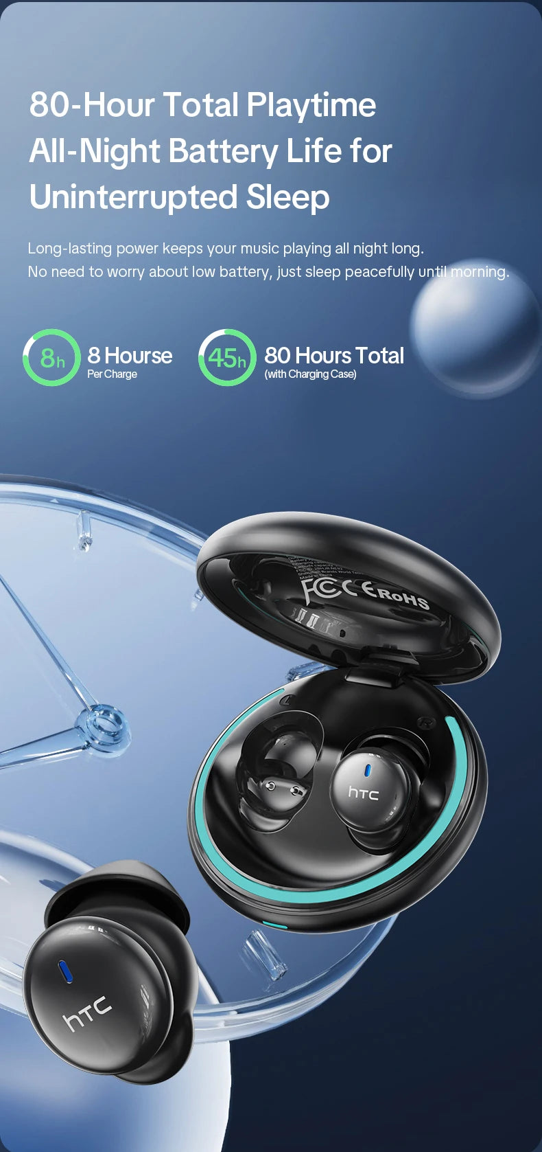 HTC NE92 Wireless Bluetooth 6.0 Sleep Earbuds In Ear Headphones/Mini Invisible Earbuds 30H Playtime Comfortable Secure Fit Earbud