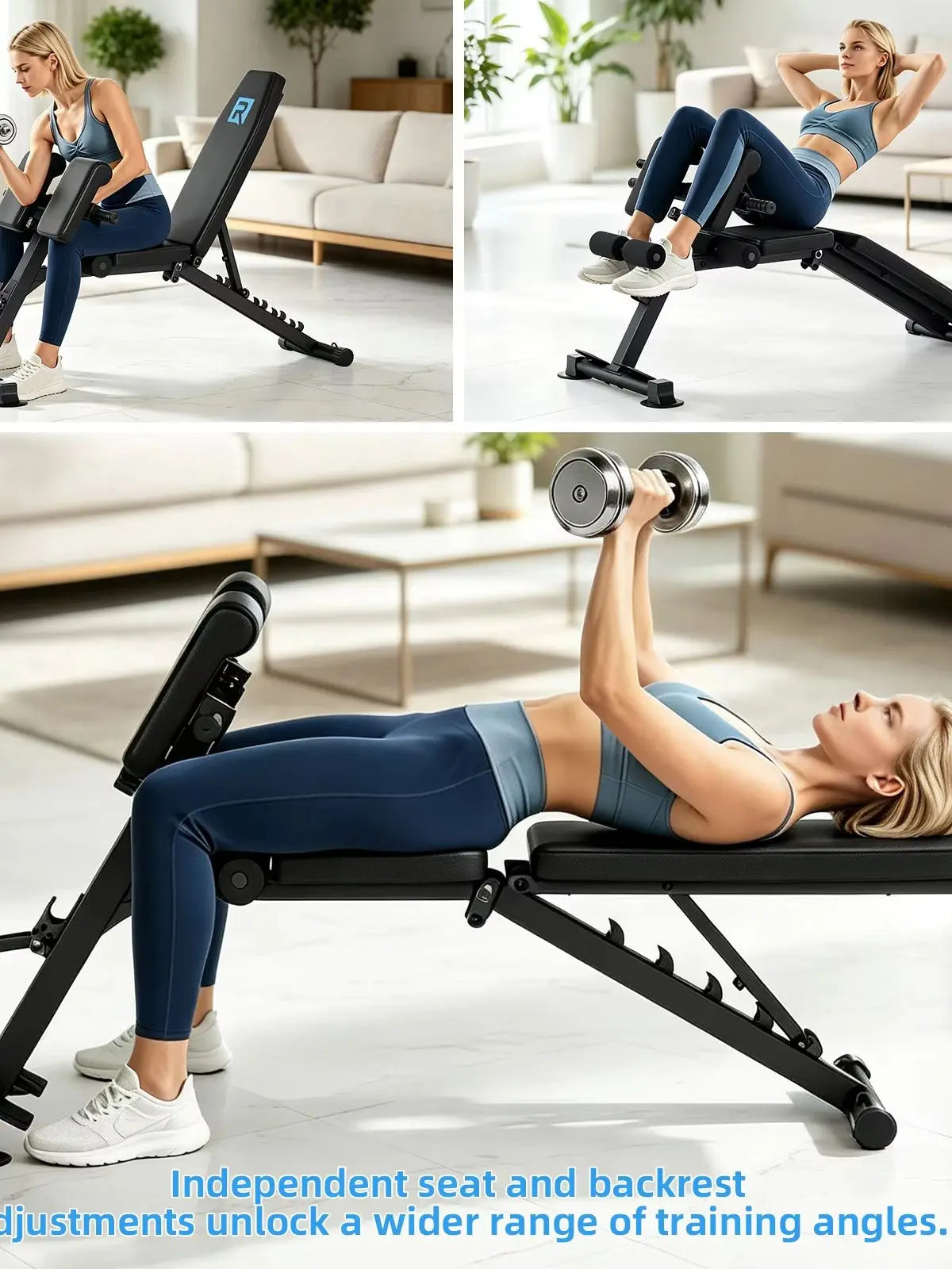 Multifunctional 6-Gear Angle Adjustable Workout Roman Chair/Heavy-Duty Triangle Support Fitness Bench with Pull Ropes