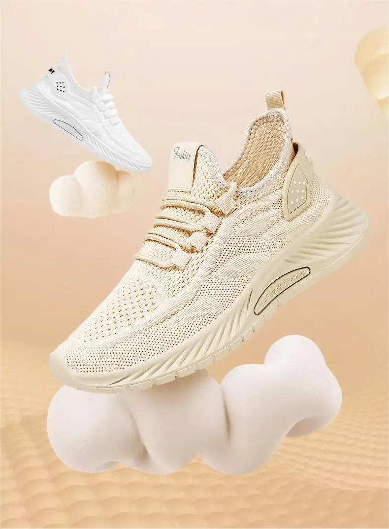 Trendy Shoes for Women Summer Breathable Comfortable Sneakers/Lace up Running Shoes Women's Knit Mesh Design Shoes