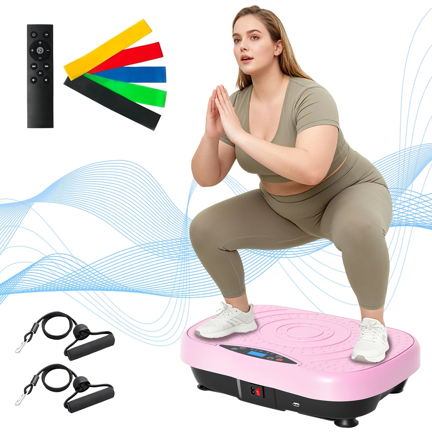 Portable Vibration Plate Exercise Machine Workout Platform with Bluetooth/Resistance Bands 5 Yoga Straps 10 Auto 200 Manual Speed Settings