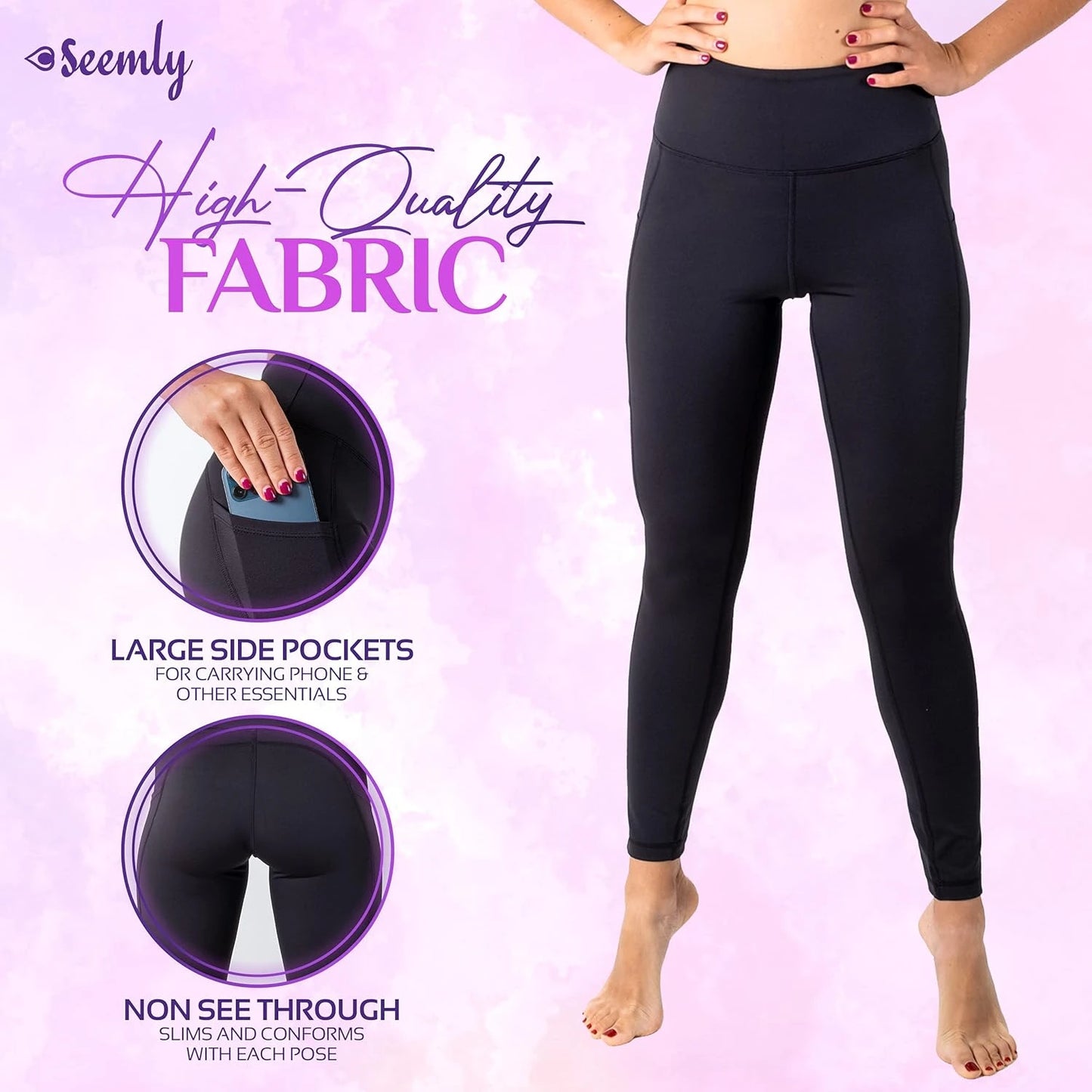 Pack of 01 Seemly High Waisted Leggings with Pockets/for Tummy Control and Breathable Yoga Pants