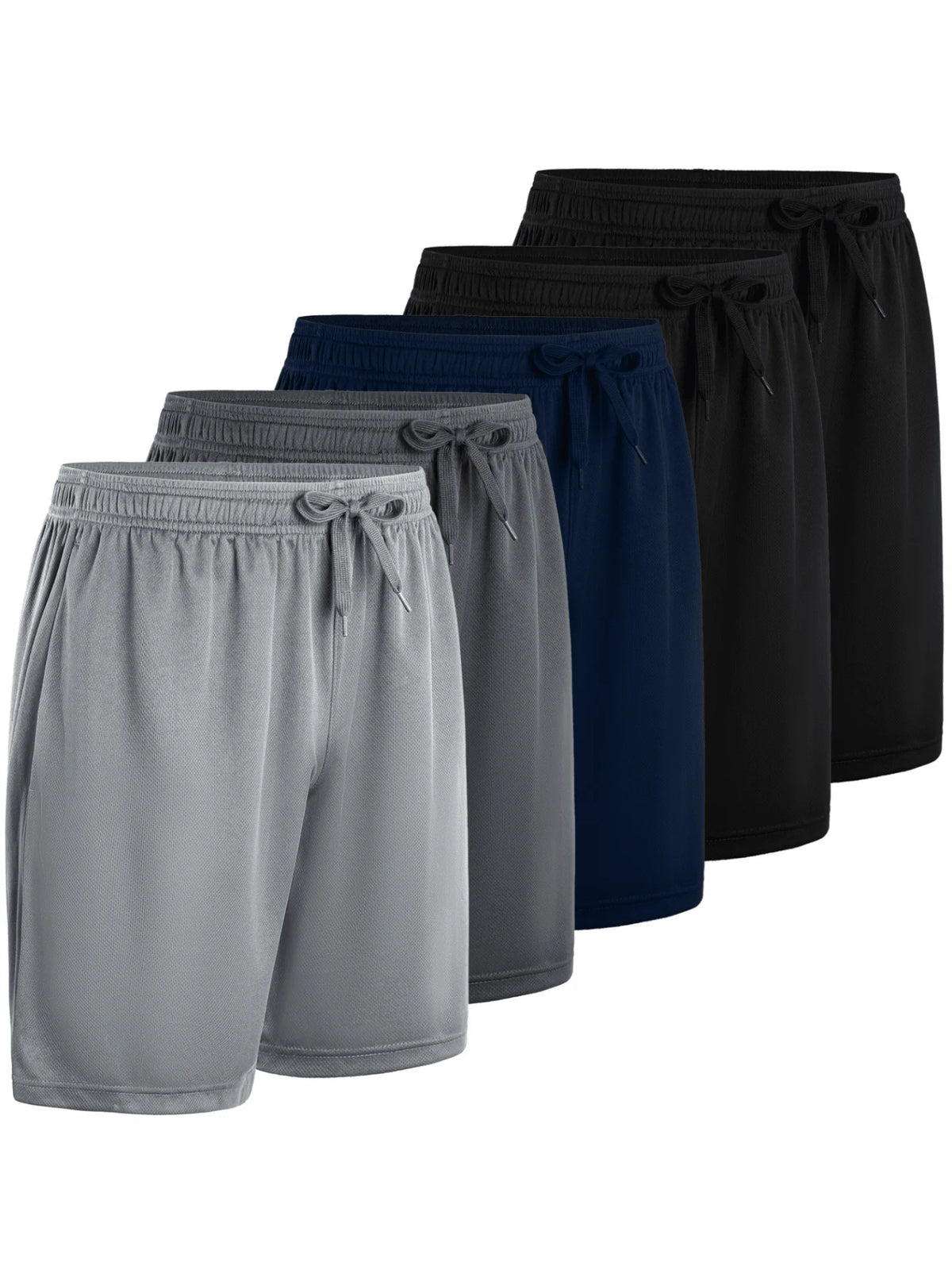 5 Pcs Men's Athletic Performance Shorts Quick Dry Polyester Micro Mesh/With Elastic Waist & 2 Side Pockets
