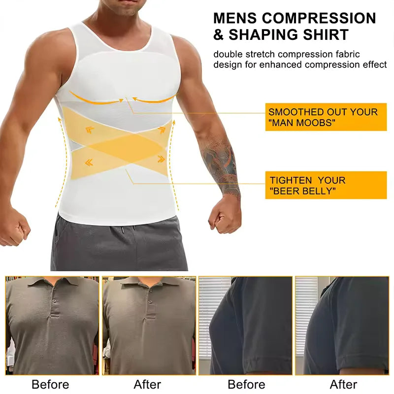 Men's Shapewear Tank Top Gym Sleeveless Vest Cross Mesh Suit/Compression Shirt for Men Slimming Undershirt Tummy Control Body