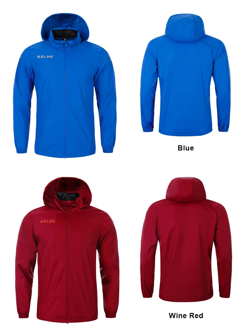 KELME Men's Windbreaker Running Jacket Hooded Windproof Coat/Training Waterproof Jacket Quick Dry