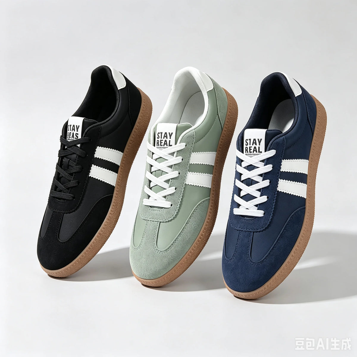 Women's Retro Lace Up Sneakers Patchwork Fabric Upper 3 Stripe Decor/Gum Rubber Sole Lightweight Casual Walking Shoes Fashion Low Top